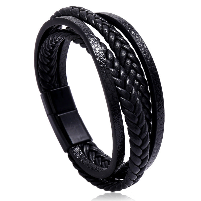 Multi-layer Woven Men's Magnetic Leather Bracelet