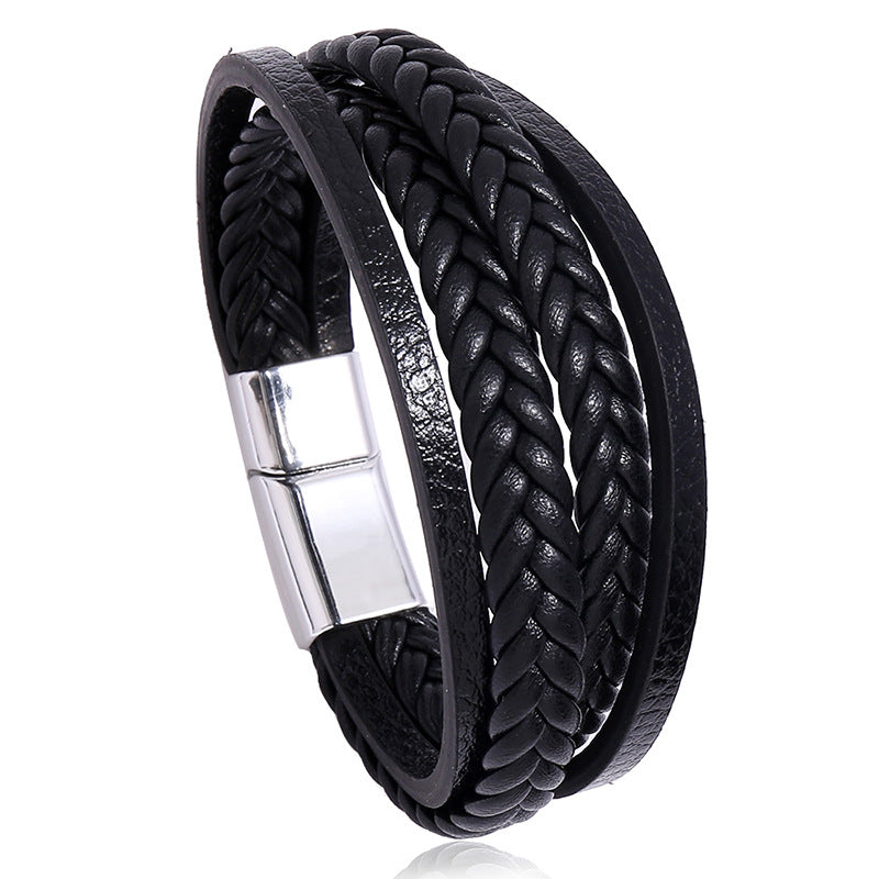 Multi-layer Woven Men's Magnetic Leather Bracelet