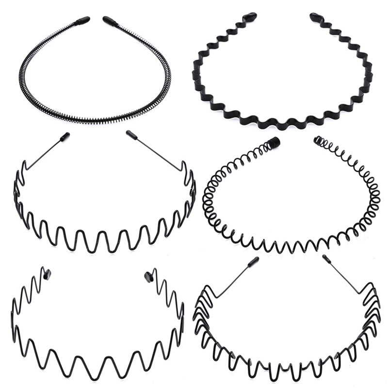 Simple Inlaid Black Turquoise C-shaped Earrings and Men's Invisible Sport Headband