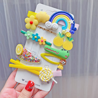 Rainbow Candy Color Cartoon Hair Clips Set for Kids - 10 Pieces