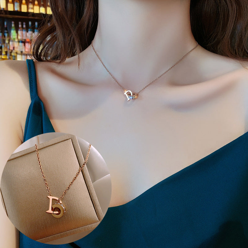 Fashion Titanium Steel Clover & Gourd Pendant Necklace with Shell Inlay and Tassel Design