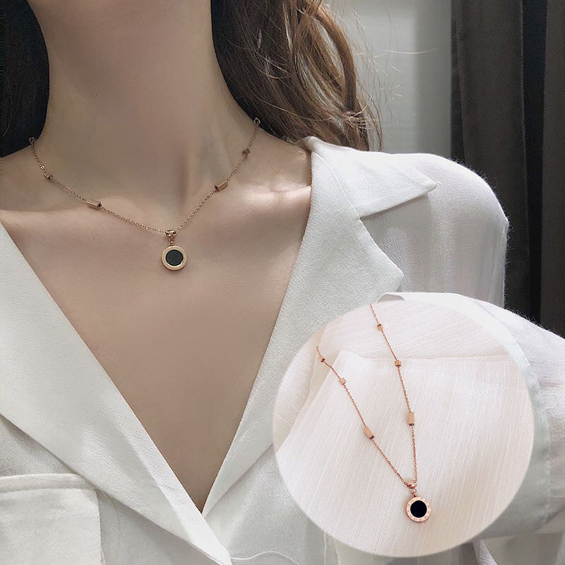 Fashion Titanium Steel Clover & Gourd Pendant Necklace with Shell Inlay and Tassel Design