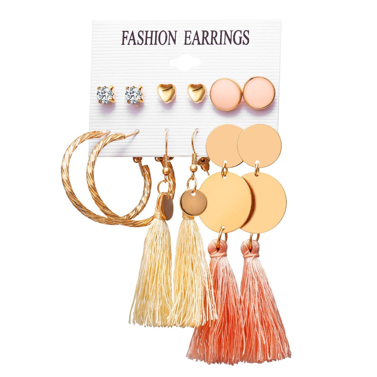 Bohemian Moon Triangle Tassel Earrings Set - 6 Pairs Fashion Statement Jewelry