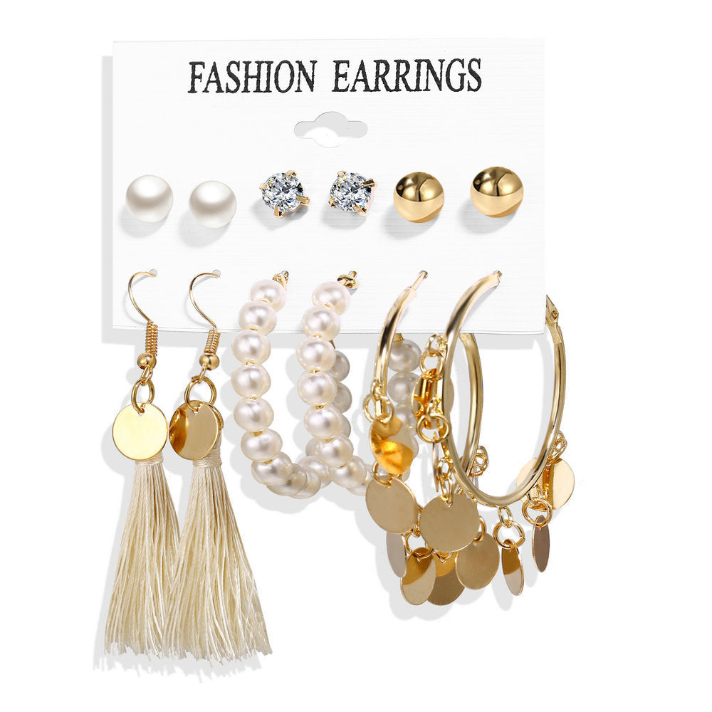 Bohemian Moon Triangle Tassel Earrings Set - 6 Pairs Fashion Statement Jewelry