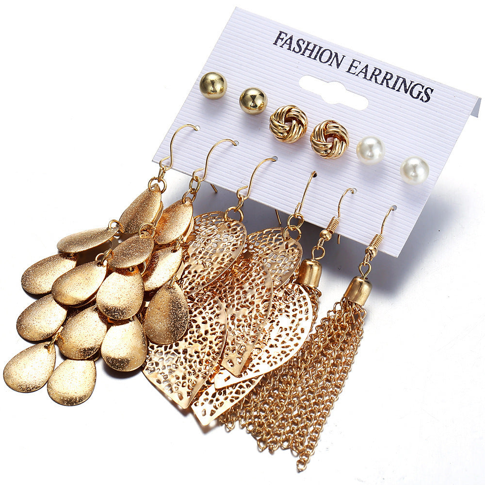 Bohemian Moon Triangle Tassel Earrings Set - 6 Pairs Fashion Statement Jewelry