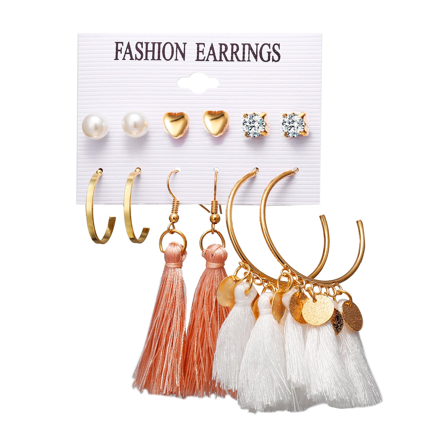 Bohemian Moon Triangle Tassel Earrings Set - 6 Pairs Fashion Statement Jewelry