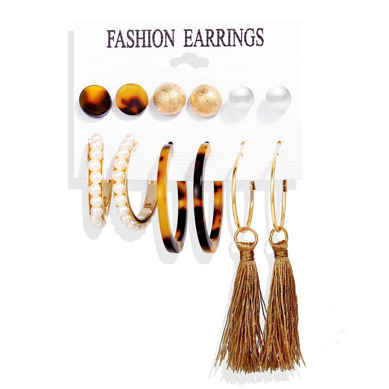 Bohemian Moon Triangle Tassel Earrings Set - 6 Pairs Fashion Statement Jewelry