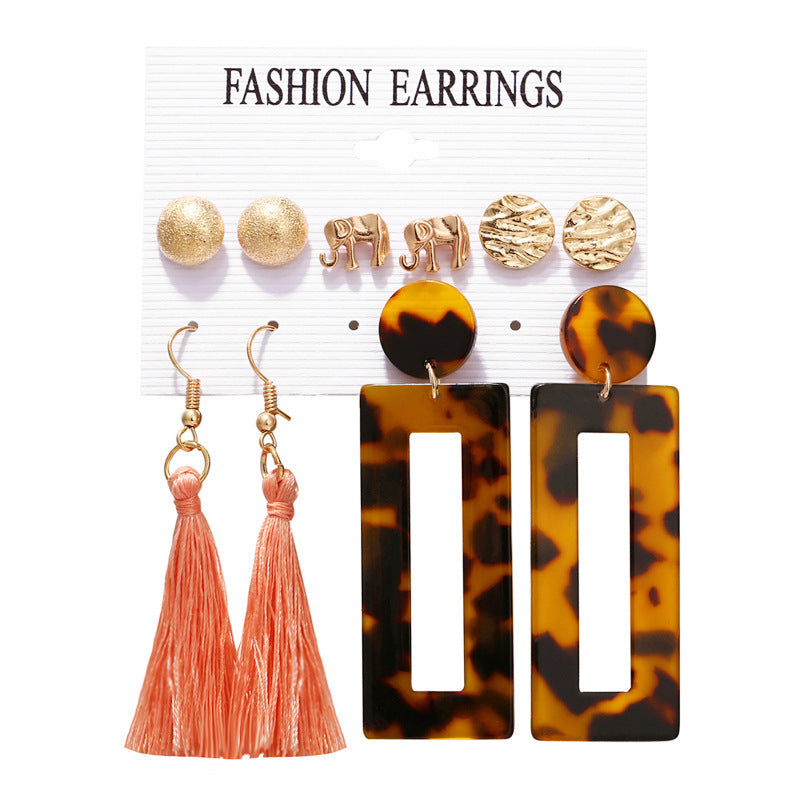 Bohemian Moon Triangle Tassel Earrings Set - 6 Pairs Fashion Statement Jewelry