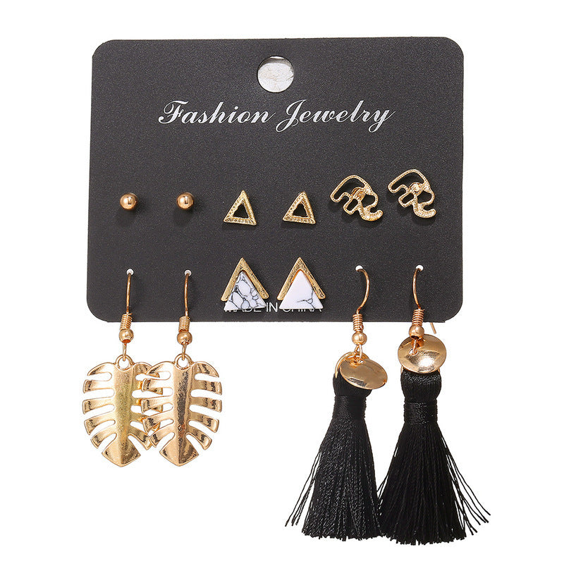 Bohemian Moon Triangle Tassel Earrings Set - 6 Pairs Fashion Statement Jewelry