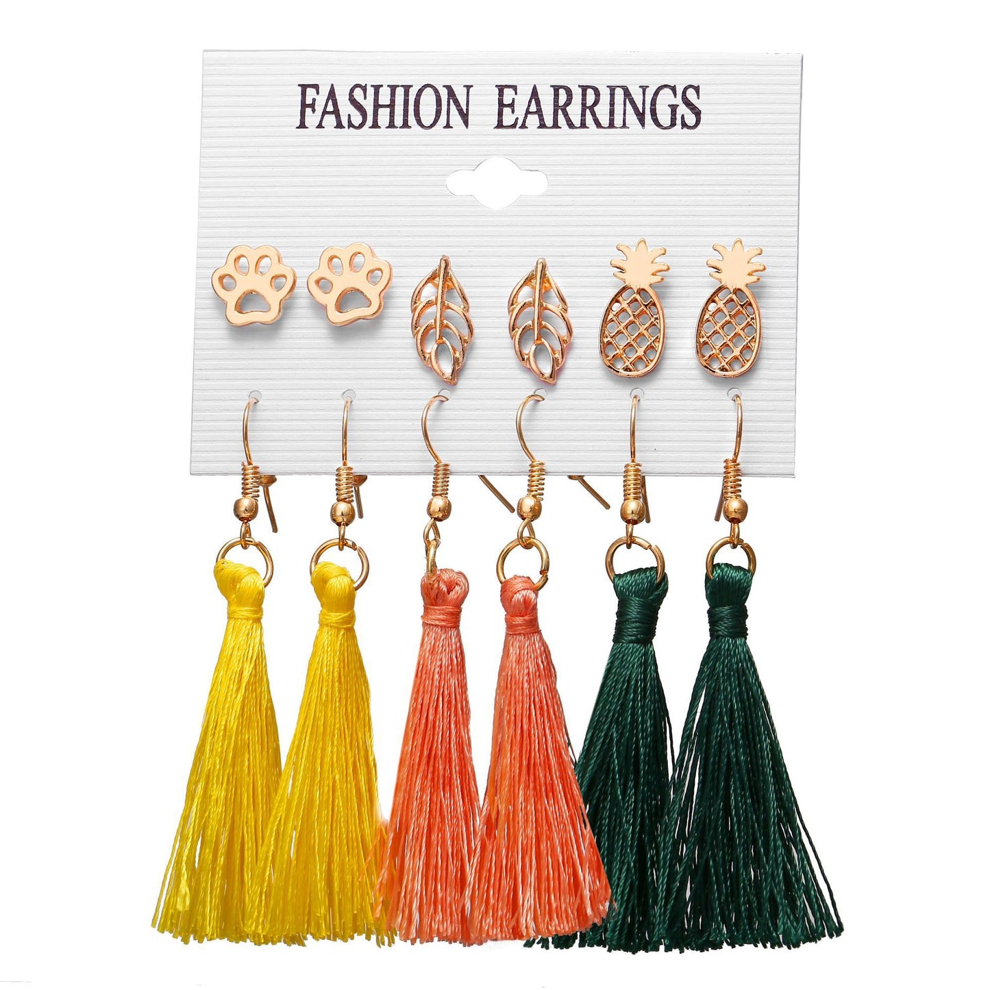 Bohemian Moon Triangle Tassel Earrings Set - 6 Pairs Fashion Statement Jewelry