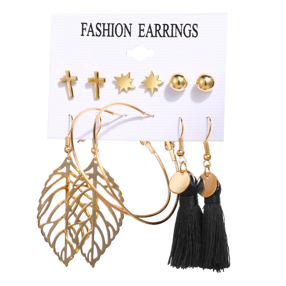 Bohemian Moon Triangle Tassel Earrings Set - 6 Pairs Fashion Statement Jewelry
