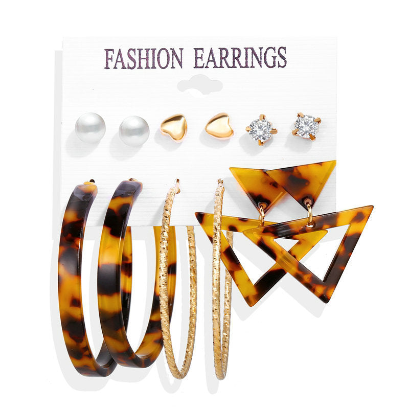 Bohemian Moon Triangle Tassel Earrings Set - 6 Pairs Fashion Statement Jewelry