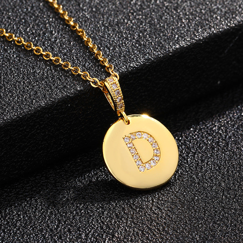 Fashion Alphabet Titanium Steel Necklace with Cubic Zirconia Plating
