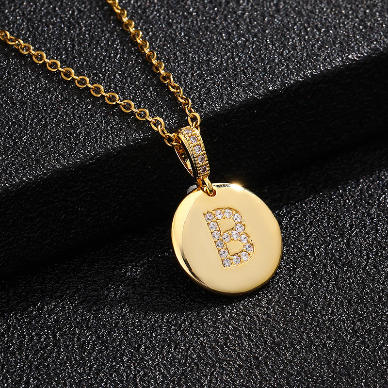 Fashion Alphabet Titanium Steel Necklace with Cubic Zirconia Plating