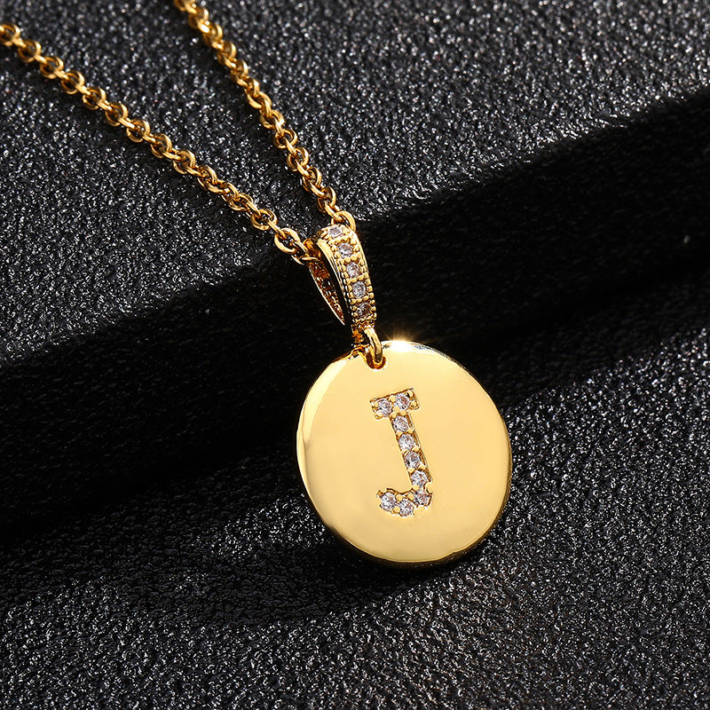 Fashion Alphabet Titanium Steel Necklace with Cubic Zirconia Plating