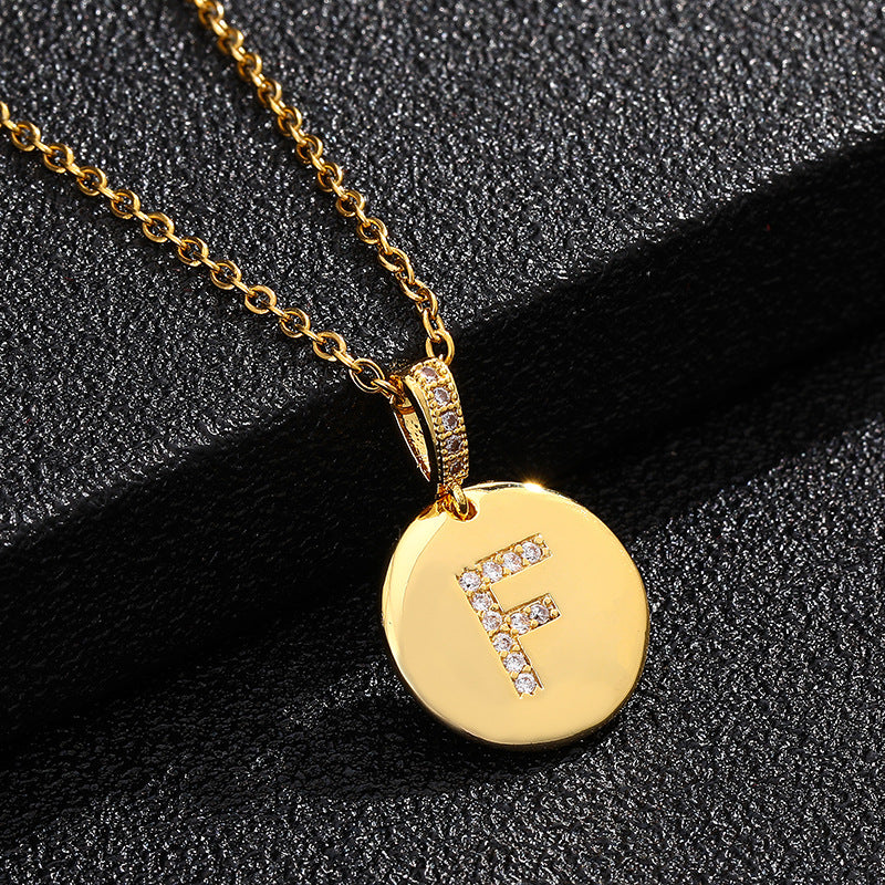 Fashion Alphabet Titanium Steel Necklace with Cubic Zirconia Plating