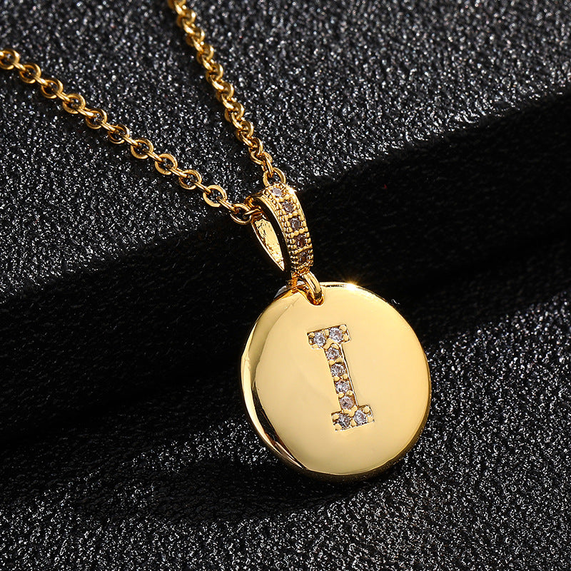 Fashion Alphabet Titanium Steel Necklace with Cubic Zirconia Plating