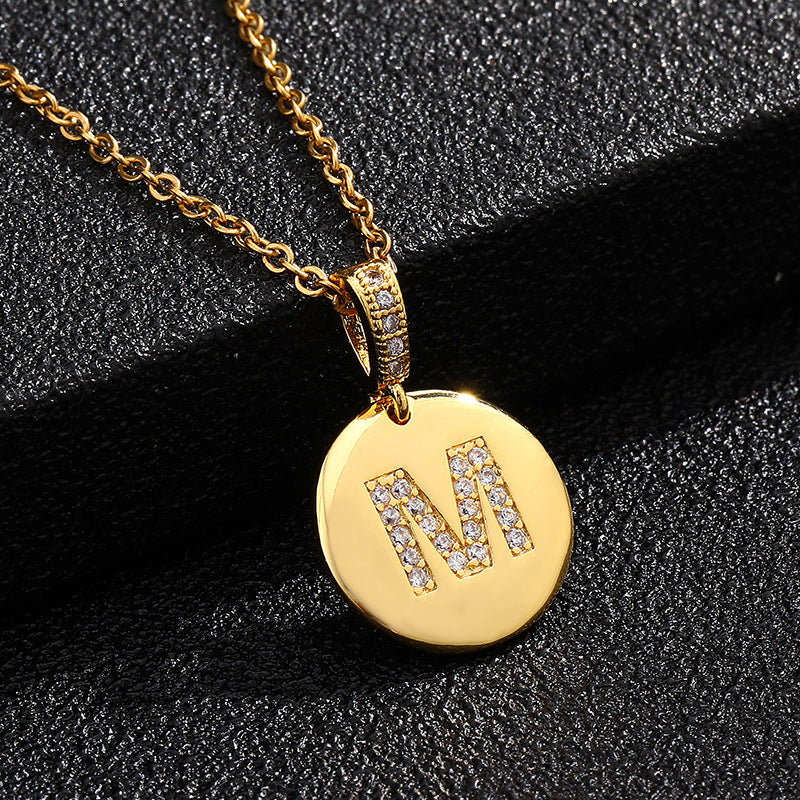 Fashion Alphabet Titanium Steel Necklace with Cubic Zirconia Plating