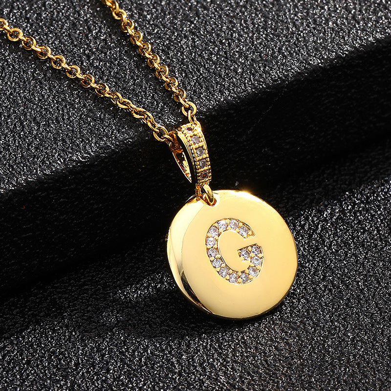 Fashion Alphabet Titanium Steel Necklace with Cubic Zirconia Plating