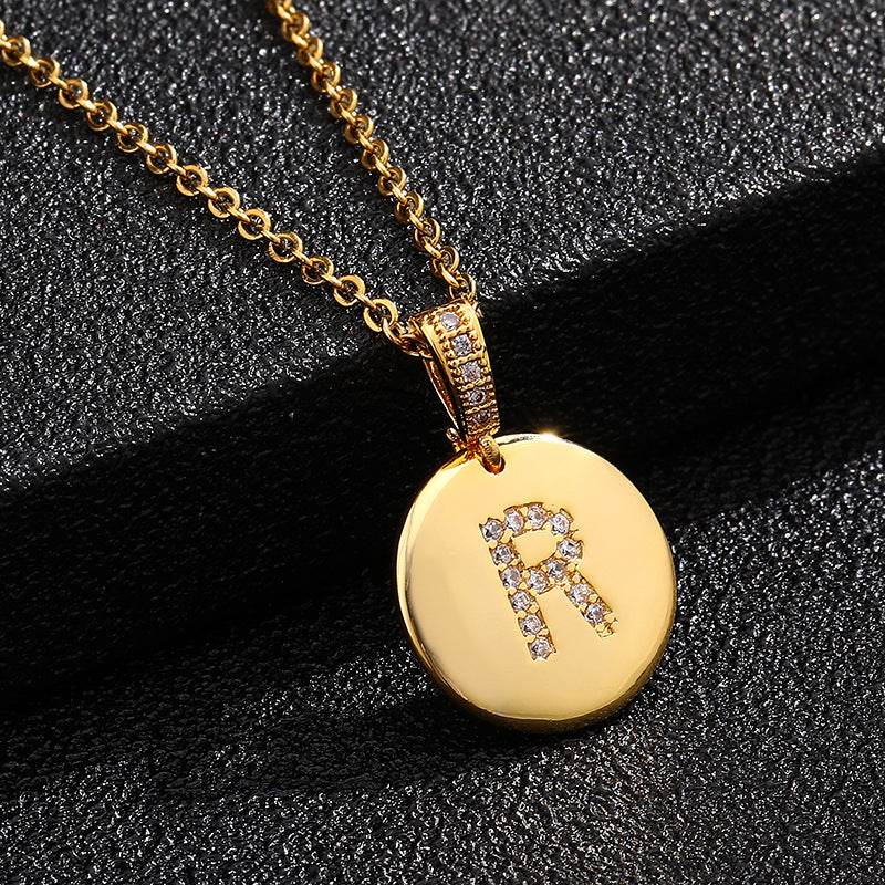 Fashion Alphabet Titanium Steel Necklace with Cubic Zirconia Plating
