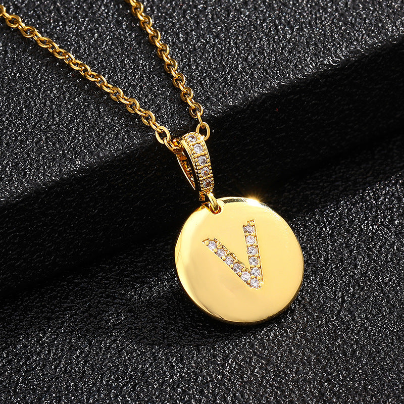 Fashion Alphabet Titanium Steel Necklace with Cubic Zirconia Plating