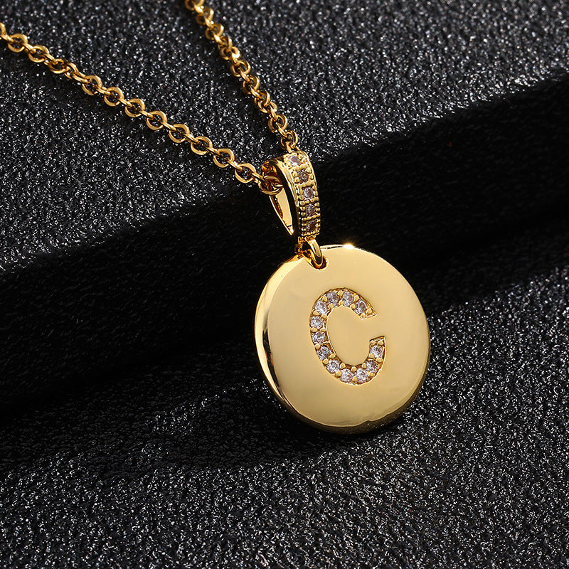 Fashion Alphabet Titanium Steel Necklace with Cubic Zirconia Plating