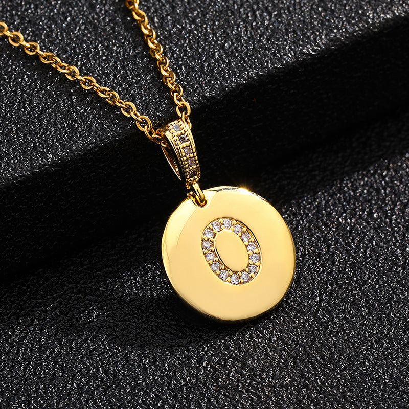 Fashion Alphabet Titanium Steel Necklace with Cubic Zirconia Plating