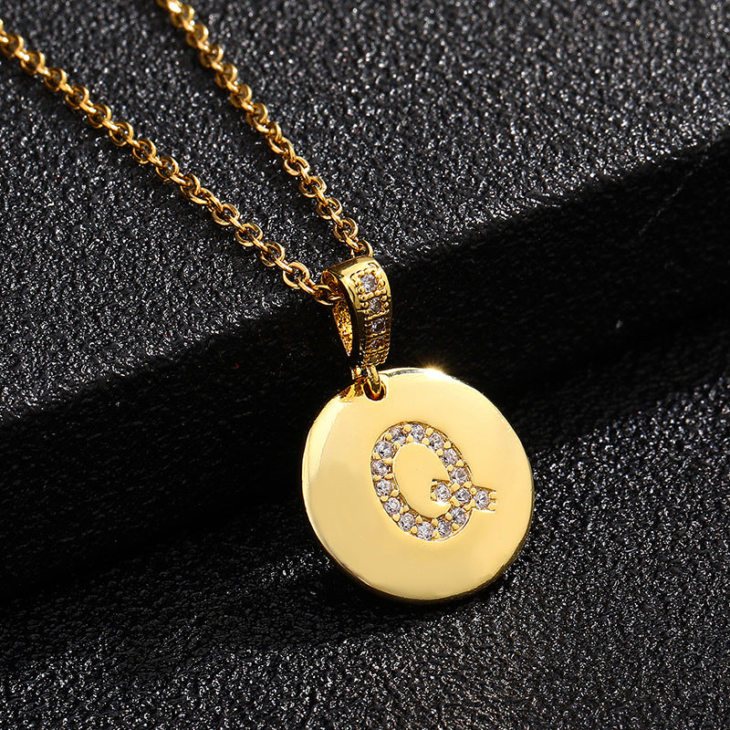Fashion Alphabet Titanium Steel Necklace with Cubic Zirconia Plating