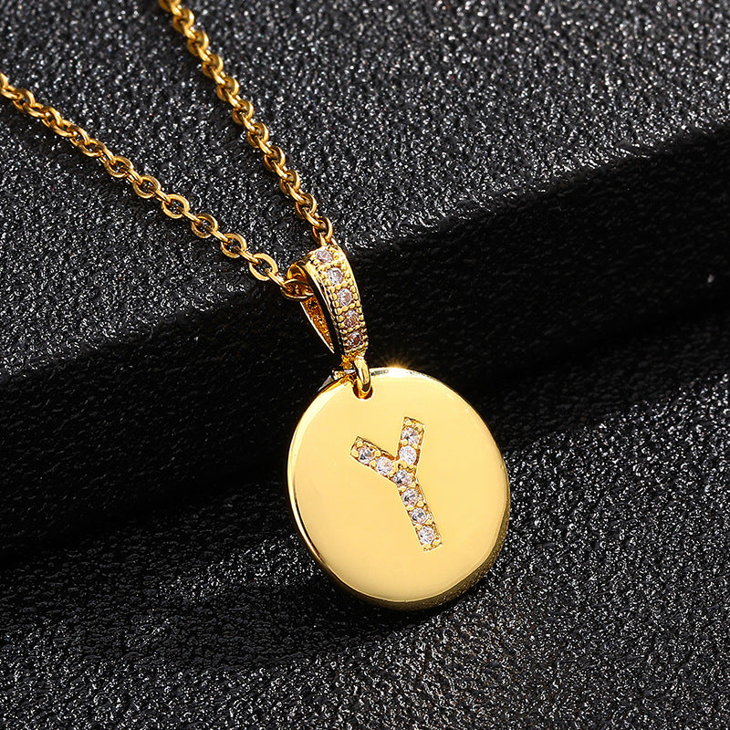 Fashion Alphabet Titanium Steel Necklace with Cubic Zirconia Plating