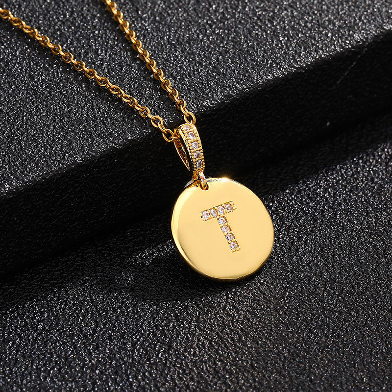 Fashion Alphabet Titanium Steel Necklace with Cubic Zirconia Plating