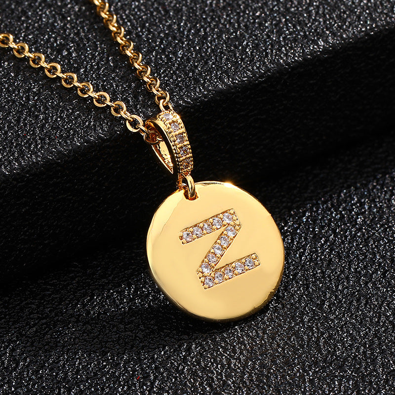 Fashion Alphabet Titanium Steel Necklace with Cubic Zirconia Plating