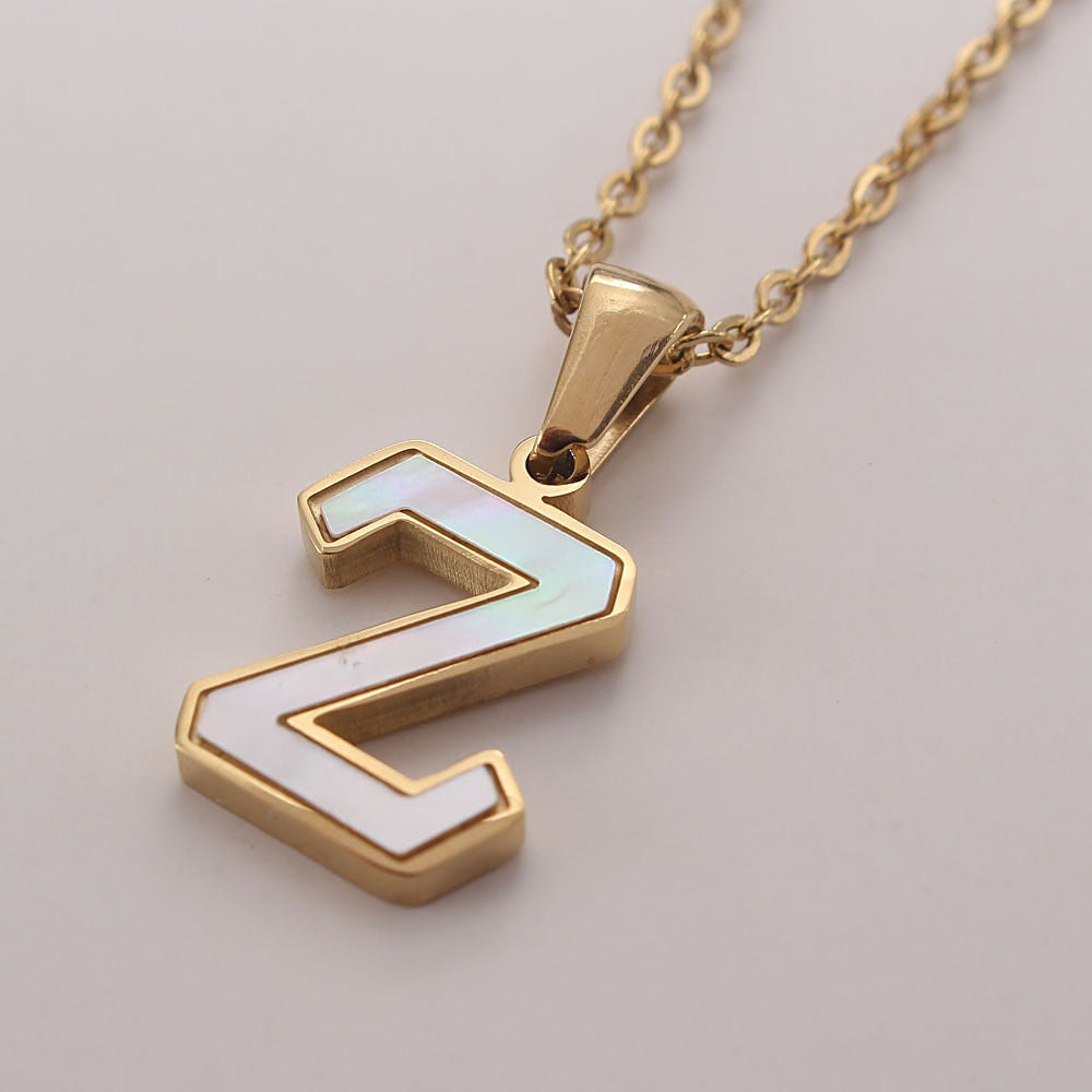 Platform Stainless Steel Shell 26 Letter Necklace Gold English Alphabet Pendant
