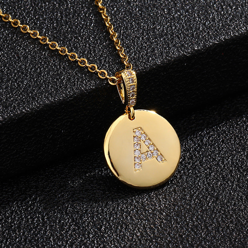 Fashion Alphabet Titanium Steel Necklace with Cubic Zirconia Plating