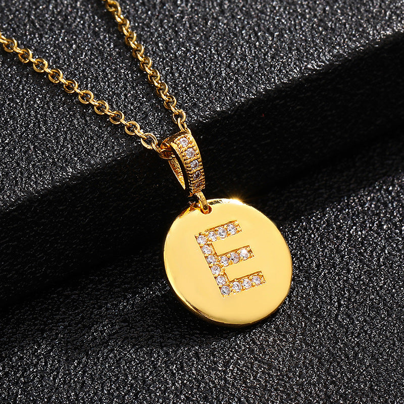 Fashion Alphabet Titanium Steel Necklace with Cubic Zirconia Plating