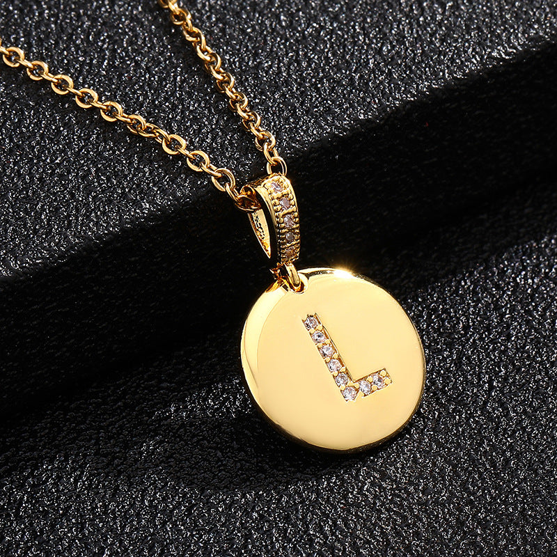 Fashion Alphabet Titanium Steel Necklace with Cubic Zirconia Plating
