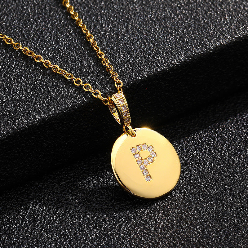 Fashion Alphabet Titanium Steel Necklace with Cubic Zirconia Plating