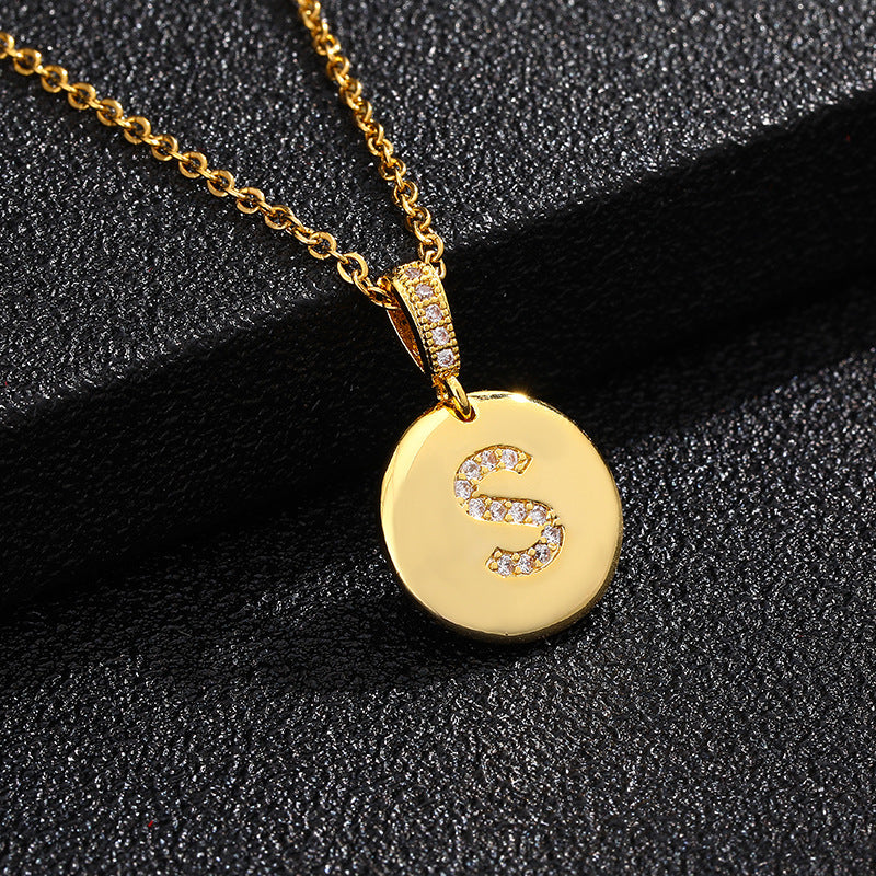 Fashion Alphabet Titanium Steel Necklace with Cubic Zirconia Plating