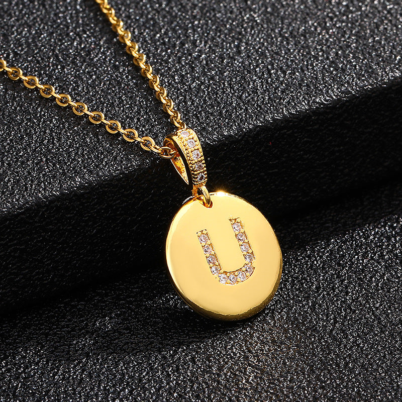 Fashion Alphabet Titanium Steel Necklace with Cubic Zirconia Plating