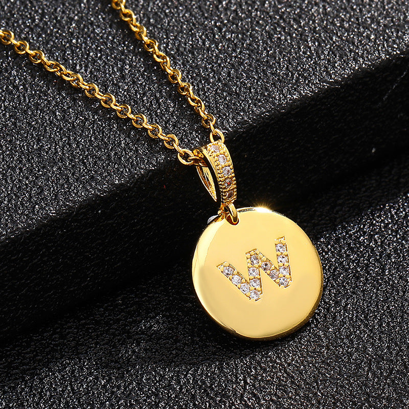 Fashion Alphabet Titanium Steel Necklace with Cubic Zirconia Plating
