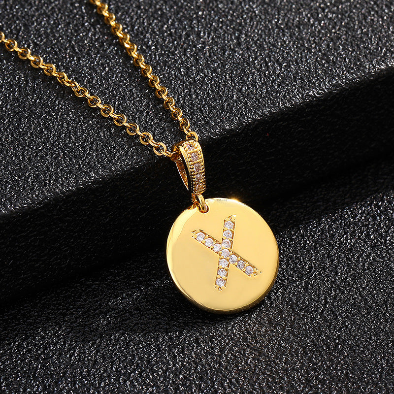 Fashion Alphabet Titanium Steel Necklace with Cubic Zirconia Plating