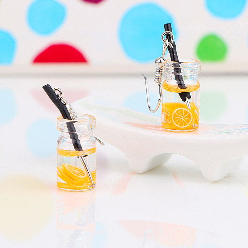 1 Pair Cute Fruit Cup Glass Silver Plated Women's Drop Earrings