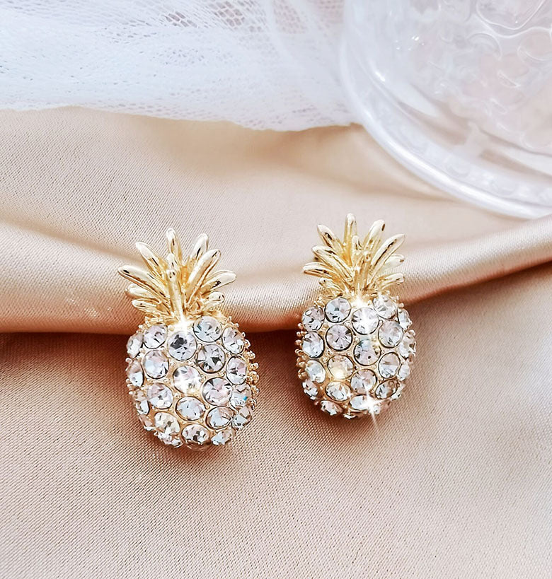 1 Pair Pineapple Alloy Inlay Pearl Gold Plated Earrings for Women