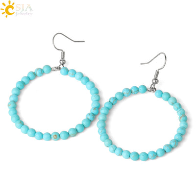 1 Pair Casual Vacation Round Beaded Alloy Natural Stone Crystal Hoop Earrings