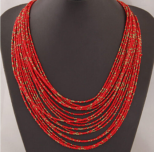 Bohemian Geometric Beaded Multi-Layer Necklace
