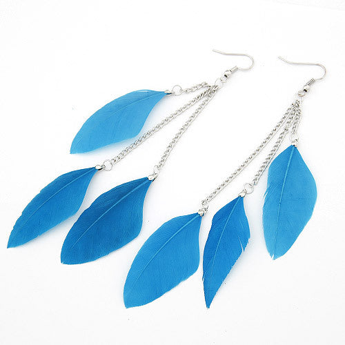 Korean Style Feather Tassel Drop Earrings