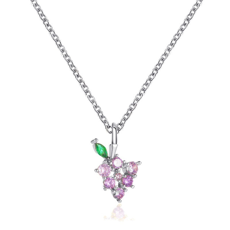Sweet Crystal Fruit Pendant Necklace - Grape & Apple Design