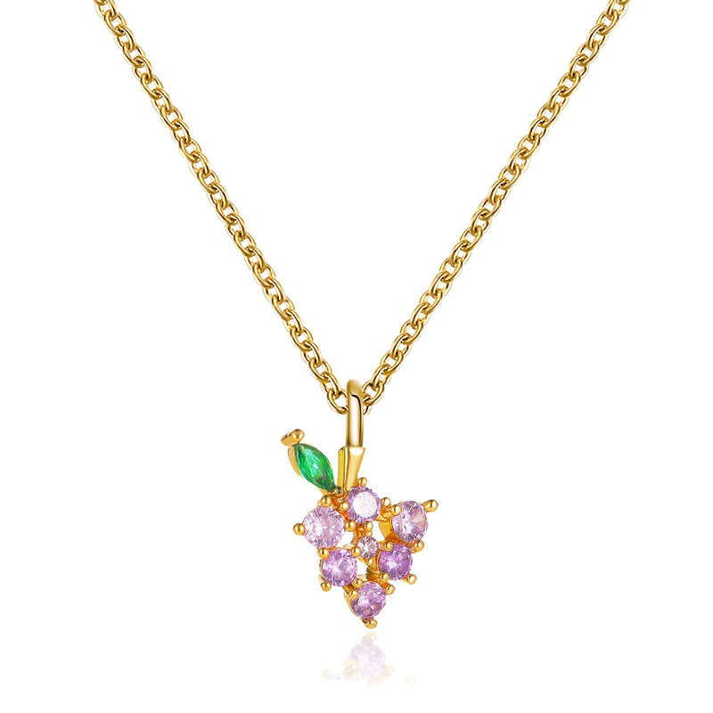 Sweet Crystal Fruit Pendant Necklace - Grape & Apple Design