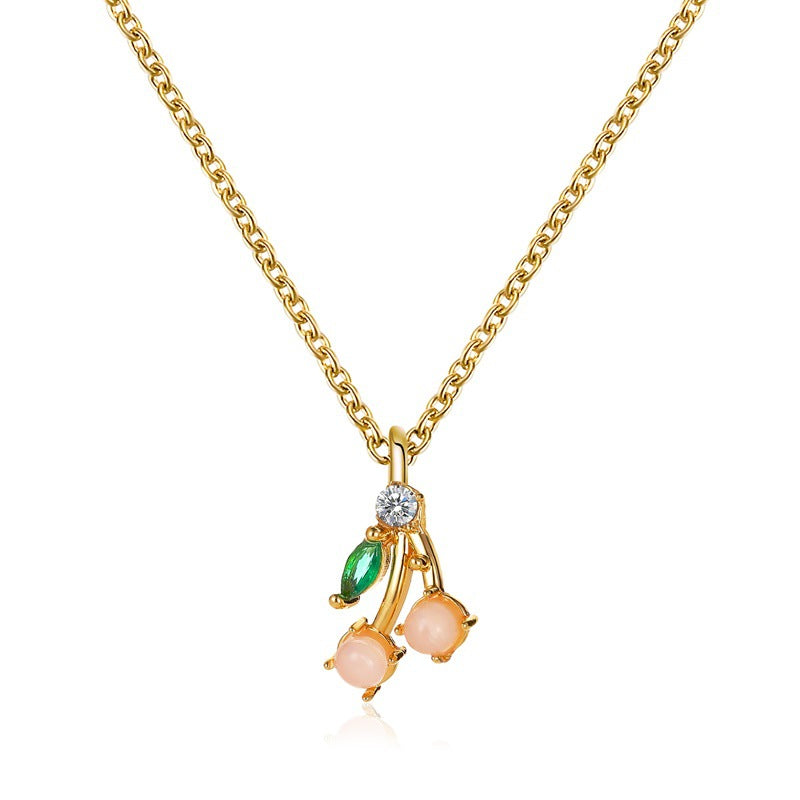 Sweet Crystal Fruit Pendant Necklace - Grape & Apple Design