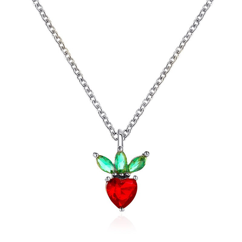 Sweet Crystal Fruit Pendant Necklace - Grape & Apple Design