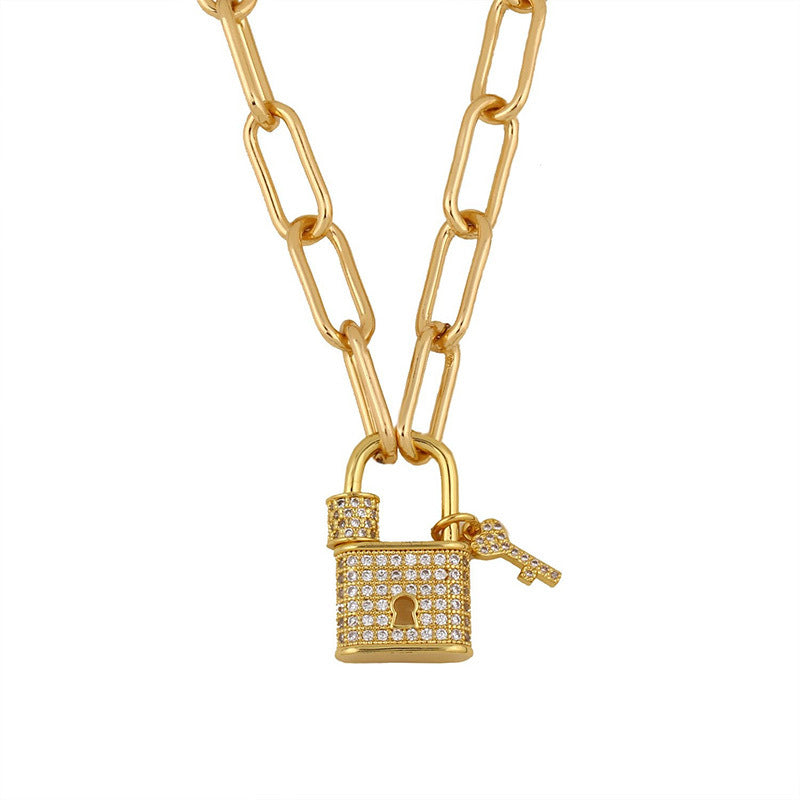 New Micro-inlaid Zircon Lock Pendant Necklace for Women